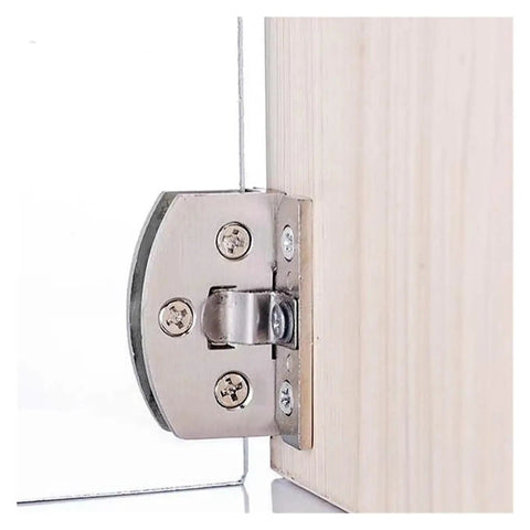 Shower Door Hinge Set For 5-9mm Glass That Holds Up Like A Boss Stainless Steel Pivot Hinges With Clamps mounted on wood frame