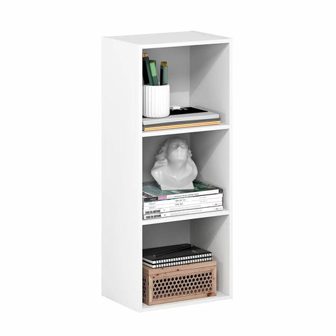 Sleek 3 Cube Bookshelf In White With No Fuss Setup For Living Room Bedroom Or Home Office, showcasing decorative items and books.