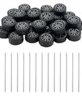 30 Piece Rubber Tire Wheel Set With 2mm Shafts For DIY RC Cars Robots And More, 18mm Diameter Wheels 7mm Wide With 2mm Shaft Hole, Includes 15 Round Rod Shafts For Model Cars Trucks And Helicopters