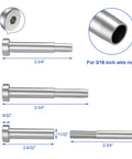 Detailed dimensions of 40 Pack Stainless Steel Invisible Receiver And Swage Stud End Fittings For Three Sixteenths Inch Cable Railing