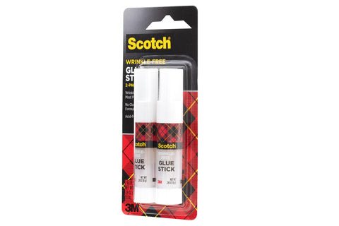 Wrinkle-Free Glue Sticks, 2-Pack, .27 oz Each with plaid packaging, ideal for school, home and office projects. Mess-free, non-toxic.