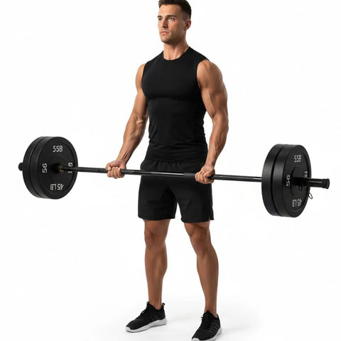 Man lifting 2.2m Straight Power Barbell Bar With 1000 Lbs Weight Capacity For Strength Training Enhanced Textured Grip And Upgraded Bearing