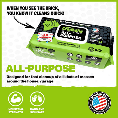 All-Purpose Cleaning Wipes - Extra Large 15x10 Plant-Based Disposable Cloths, 8 Pack, 640 Total, packaging image.