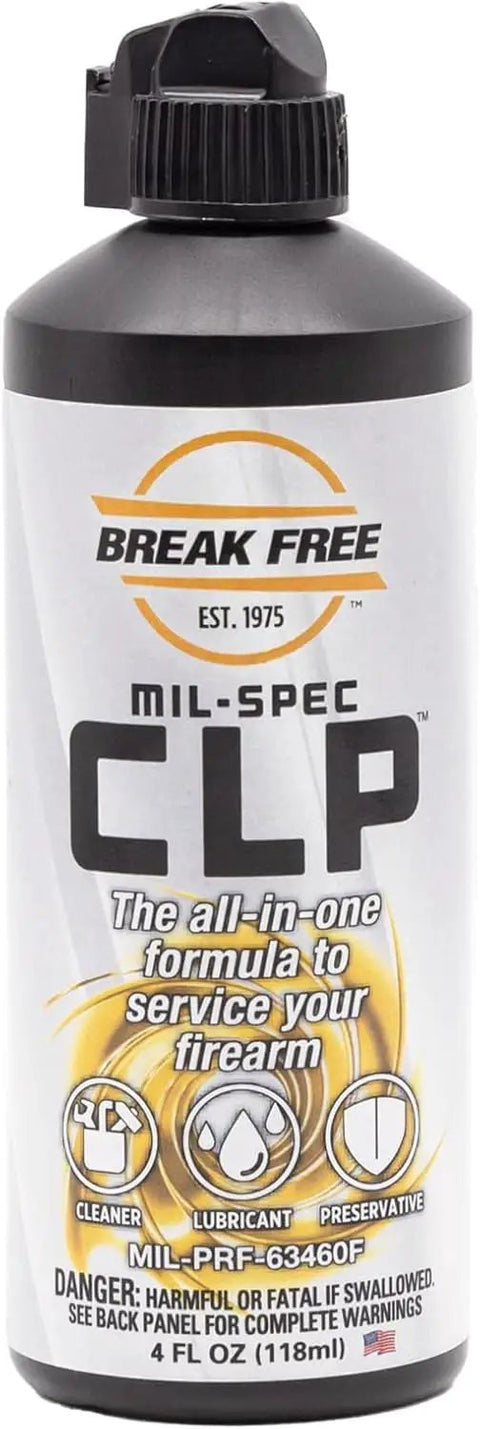 CLP Gun Cleaner Lubricant And Preservative All In One With Cloth, 4 Fluid Ounces Squeeze Bottle, Synthetic Oil For Metal Surfaces, Deep Penetration To Break Loose Contaminants, Long Lasting Lubricating Film Reduces Wear And Corrosion. 4 fl oz bottle