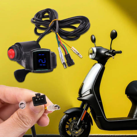Universal 12V-72V E-Bike Thumb Throttle With LED Voltage Display Real Time Battery Readout And Mileage Ride Ready Digital Grip With Power Switch For Scooter And Electric Bike
