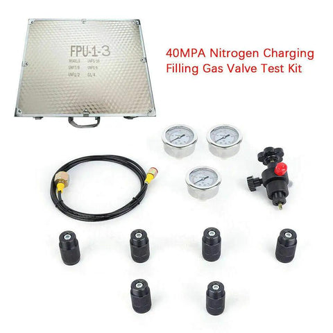 Pro Grade Hydraulic Nitrogen Accumulator Charging Kit For Pressure Testing, 400 Bar 6000 PSI Inflatable Tool With Gas Valve Hose Assembly, Case And 7 Interchangeable Adapters UNF BSP M14 Fits Most Accumulators