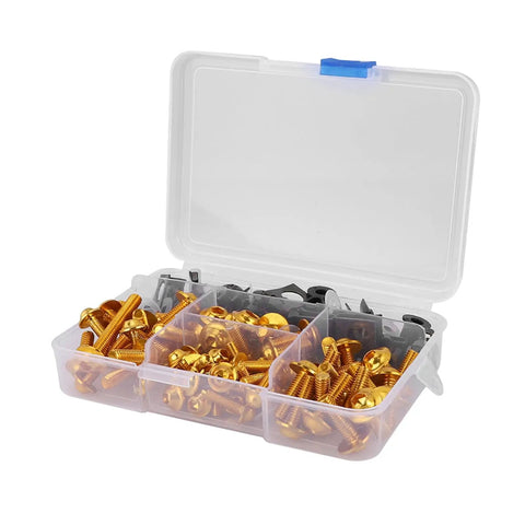 Aluminum M5 Fairing Screw Kit For Sportbikes 177 Piece Set With Washers Universal Fitment Gold Color Durable Hardware For Replacement Panels And Easy Install On Most Bikes, open organizer case