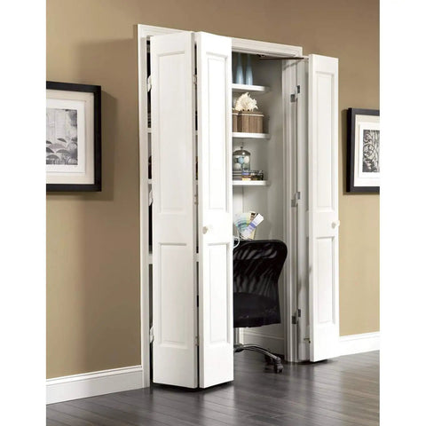 Top Tier Full Access Bi Fold Door Hardware Set Rock Solid Build in white for pantries and closets with easy setup.