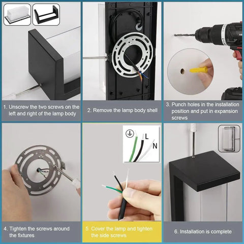 Outdoor Porch Light 18W 6000K 1800LM Double Layer Waterproof Cover Wall Mount IP65 installation steps.