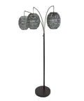 Three Light Metal Floor Lamp With Gray Rope Shade In Black Finish Large Boho Style Metal Lamp For Living Room Or Bedroom Provides Ambient And Focus Lighting For Any Space
