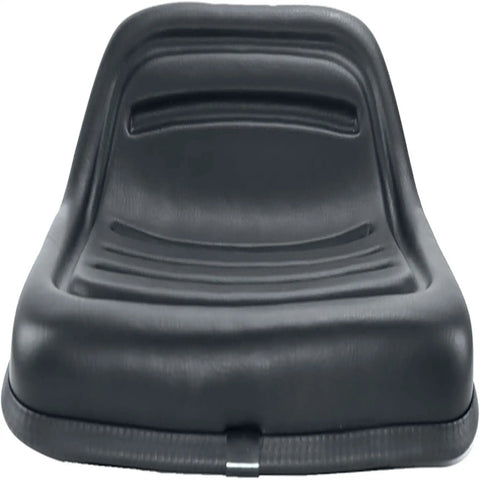 LMS2002 Black Mower Seat Low Back Universal Fit For Lawn Tractors And Riding Mowers Comfortable And Durable With Easy Install For Tough Turf And All Weather Use With Padded Cushion And Shock Absorption For A Smooth Ride On Any Mower. black low-back mower seat, front view