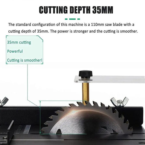 Badass Compact Mini Table Saw Featuring 200 Watt Motor For Smooth Hardwood And Acrylic Cutting Hella Precise Portable Bench Saw with 35mm cutting depth.