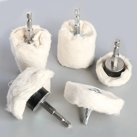 Get Ready To Polish Everything Like A Boss With This 1pc 6mm Shank Cotton Buffing Wheel For Grinding Jewelry Wood Metal And Abrasive Tools showing multiple cotton buffing wheels with shank.