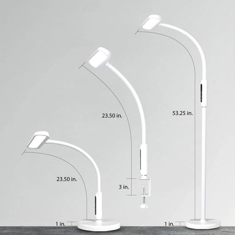 Three In One LED Floor Lamp Desk Lamp Clamp On With Remote Control Dimmable Five Brightness Levels Seven Color Temperatures White
