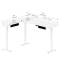 Badass L Shape Standing Desk With Smooth Height Adjustment 72 Inch Wide White And Black Office Workstation showcasing dimensions and design.