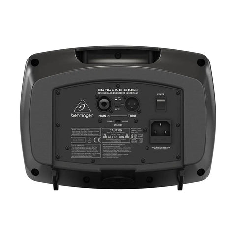 Back panel view of EUROLIVE B105D Ultra Compact 50W PA and Monitor Speaker with MP3 Player, USB, Bluetooth ports.