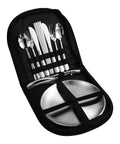 Outdoor Camping Mess Kit For Two With Stainless Steel Forks Spoons Knives Plates And Food Clip In A Compact Zipper Case