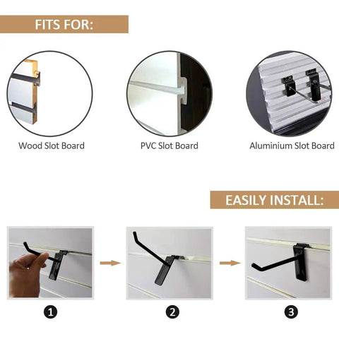 100 Pack Black Slatwall Hooks 10 Inch Long Heavy Duty Iron Slatwall Panel Hangers For Garage Shop Retail Displays Pro Grade Rustproof Slatboard Display Hooks installation guide.