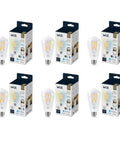 Clear 60W ST19 Filament LED Smart Bulb Pack Of 6 Indoor E26 Tunable White Wi Fi Connected Control By Voice Or App With Motion Activation And Matter Compatible, showing bulb with packaging.