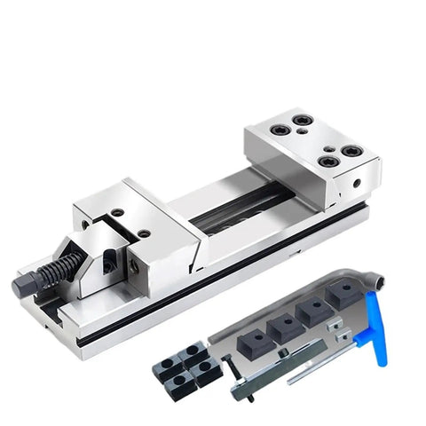 Beefy CNC Bench Vise With Hella Wide Jaw Capacity Crisp Machining Grip Heavy Duty Garage Clamp Tight Lockdown Rig For Miller Stations And Pro Shops GT175A with silver alloy body and adjustable mechanism