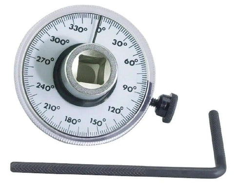 Two-Piece Torque Angle Gauge Set For Half-Inch Drive, 360 Degree Rotation, Angle Measurer Tool For Wrenches, Auto Repair, And DIY Projects, Pro-Grade Torque Readout For Accurate Fastening, 1/2-inch metal gauge with rod