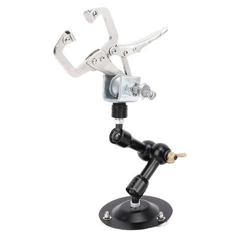 Adjustable Soldering Helper Third Hand Stand With Square Jaw Clamp, Handy Electronics Repair Aid For Stable Holding And Precise Soldering In Tight Spaces, Flexible Arm For Angles, A Real Pro Tool. Metal third-hand soldering stand with square jaw clamp and flexible arm