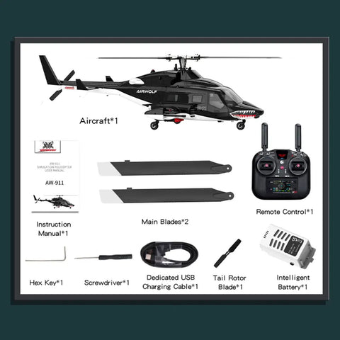 Indoor RC Copter For Adults With GPS 2.4GHz 9CH Flybarless Stability package showing helicopter, remote, blades, accessories