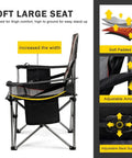 Side view of Two Pack Oversized Padded Camping Chairs With 25.2 Inch Extra Wide Seat And Adjustable Lumbar Support, highlighting features.