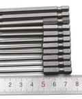 11 Piece Shark Vacuum Security Bit Set Magnetic S2 Steel 3 Inch Driver Bits T6 Through T40 For Shark Vacuums arranged with ruler