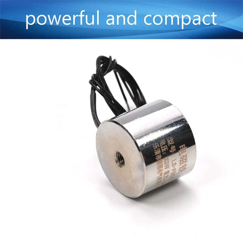 Two Pack 24V Electric Lifting Magnet With 8 Kg Pull, compact stainless steel solenoid with wires, rugged round sucker.