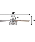Carnegie 52 Inch Industrial Style Indoor Led Ceiling Fan With Light Remote Control showcasing dimensions and dual finish blades