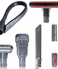 Must Have All In One Vacuum Attachment Kit With Flexible Crevice Tool Mattress Brush Soft Hair Brush Stiff Bristle Tool Combination Tool Dust Brush And Adapters For DC58 DC59 DC65 V7 V8 V10 V11 V15 Universal Household Cleaning Attachments displayed on a white background.