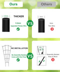 Comparison chart showing thicker 5.3mm wire of 4 Pack 23 Inch Fan Shape Plant Trellis vs thinner 3mm wire of others