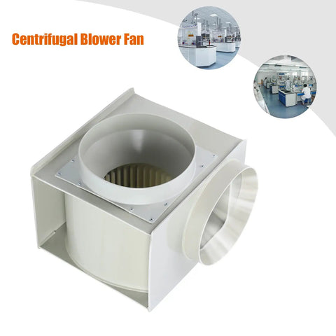 Rock Solid Centrifugal Blower With Kickin 2300 Cubic Meter Hour Airflow 300 Watt Motor And 3 Speed Adjustable Ventilation Fan For Lab Smoke And Fume Extraction Heavy Duty Pp Build in white color, showing detailed design.
