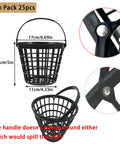 Diagram of Golf Ball Basket With Handle Holds Up To 25 Balls Plastic Ball Container Black For Outdoor Practice And Easy Golf Training At Home Or On The Range With Portable Design showing dimensions and handle detail
