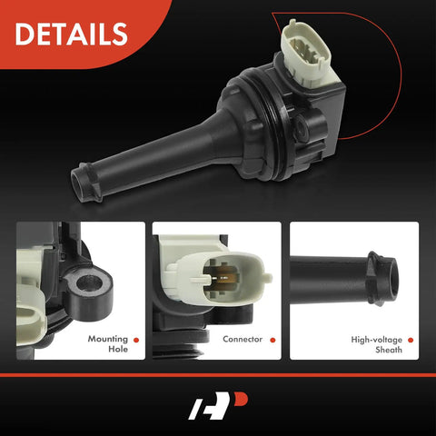 Detail view of Ignition Coil Pack Set Of 5 For Volvo 2.4L And 2.5L Engines, showing connector, mounting hole, and high-voltage sheath.