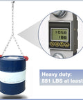 Heavy Duty Porch Swing Hanging Kit With Y Chain And 360 Degree Swivel Hangers 1500 Lb Capacity holding a drum with scale