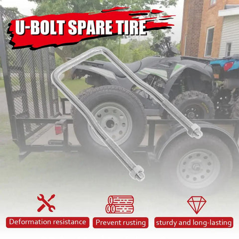 Side Mount Spare Tire Carrier Bracket With Zinc Plated U Bolt Holder displayed over ATV and trailer