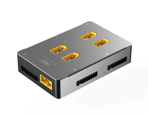 Dope 1-8S LiPo Battery Parallel Charge Board With XT60 Safe Four Channel Balance Plate in aluminum with ports visible