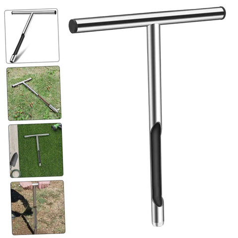 Heavy Duty 304 Stainless Steel Soil Sampler Probe With Anti Slip T Handle for lawn and garden sampling and moisture testing.