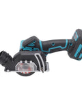 Badass Mini Cordless Circular Saw Delivering 19000 Rpm showing side view with detachable dust shroud and ergonomic grip.