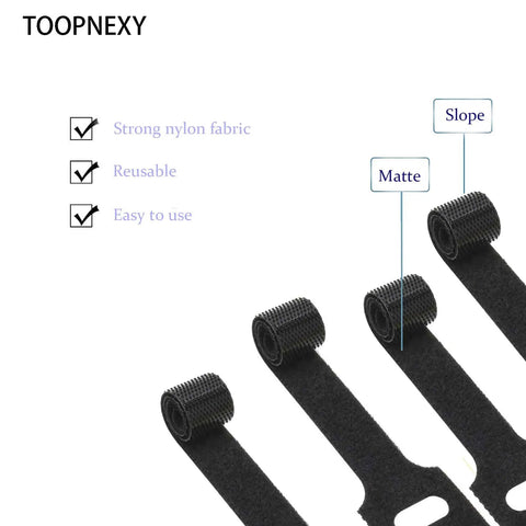 Pro Grade Cable Label Kit With Reusable Hook And Loop Ties, showcasing black nylon fabric ties, close-up view.
