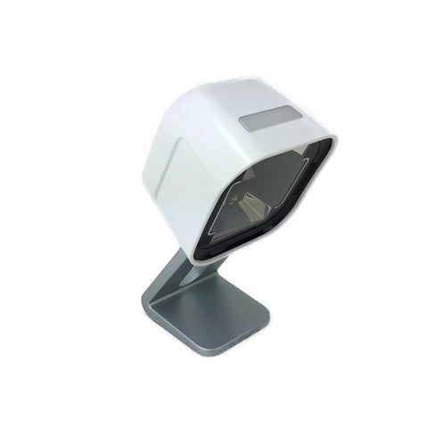 Omnidirectional Presentation Barcode Scanner Kit 1D 2D Wired DPM IP52 White With USB Cable And Presentation Cradle on stand