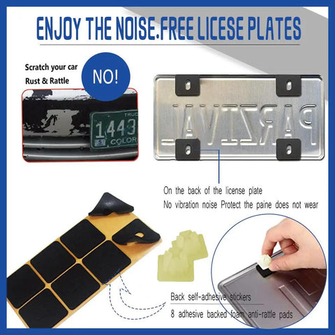 Heavy Duty Stainless Steel Anti Theft License Plate Screws Set Includes Eight Tamper Resistant Hex Bolts To Keep Your Front Rear Car Tags Locked Down Tight with anti-rattle pads.
