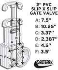 Front view of Valterra 6201 PVC gate valve, white, 2-inch slip x slip.