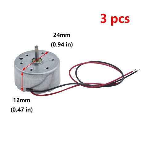 Tiny 5V DC Motor 6000 RPM With Wire Pack Of 3 For DIY Toys And Experiments, compact motor showing dimensions and wires