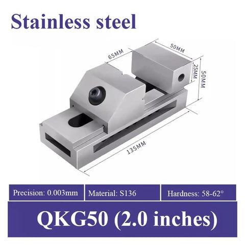 2 Inch Fast Moving Vise For Surface Grinding Milling And EDM Machines Stainless Build With Constant Clamping So It Holds Tight
