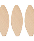 Three solid wood joining biscuits from the 100-Piece Solid Wood Joining Biscuits Set For Woodworking, Premium Wood Board Docking Tools.
