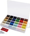 30 Color Polyester Sewing Thread Set With 50 Yard Mini Spools, Includes Needles And Threading Tool in open plastic case.