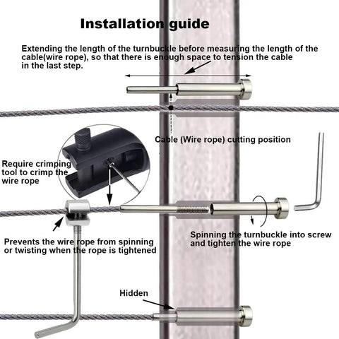 Installation guide for Hidden Stainless Cable Railing Kit With Turnbuckle For 4x4 Or 2x2 Wood And Metal Posts Dope Pro Grade Hardware Built